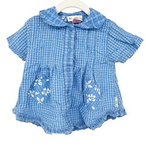 Gymboree Vintage Girls Seersucker Plaid Hawaiian Tropical Print Swing‎ Top M